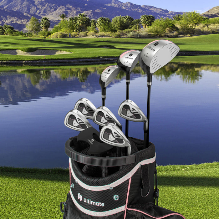 Costway 9 Pcs Women's Complete Golf Club Set Right Handed With 460cc Alloy Driver Irons Pink