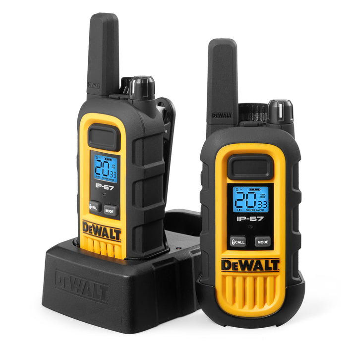 2 Dewalt DXFRS300 Work Site Walkie Talkies Plus Earpieces - 1 Watt, Heavy Duty, Long Range Indoor-Outdoor Two Way Radios + 22 Channel