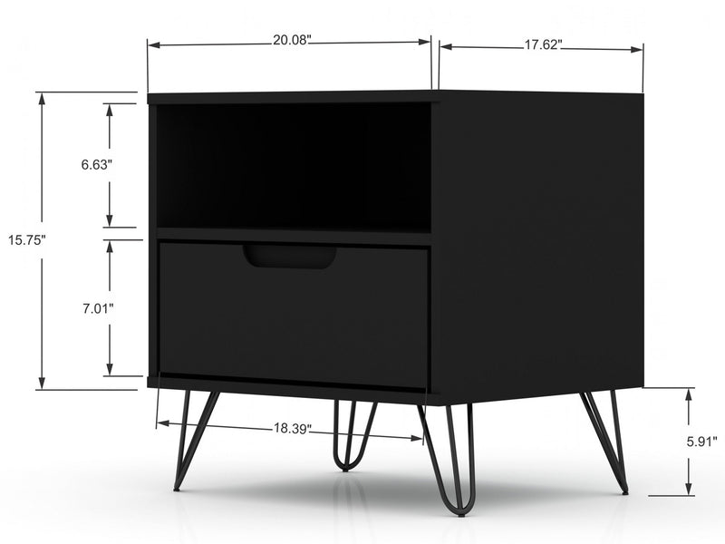 Rockefeller Mid-Century Modern 20\" Nightstand in Black (1-Drawer) - Set of 2