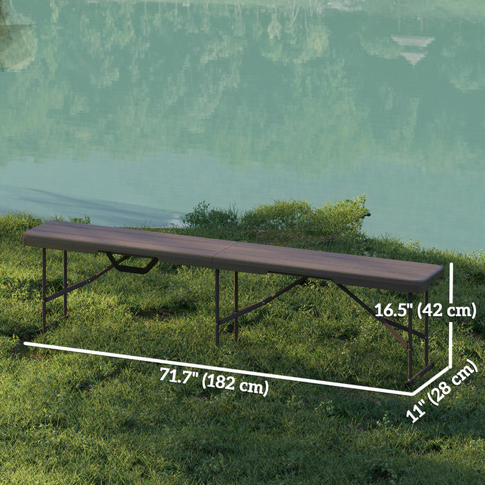 Outsunny 6 Ft Plastic Folding Bench, Portable Bench Seat, Distressed Brown