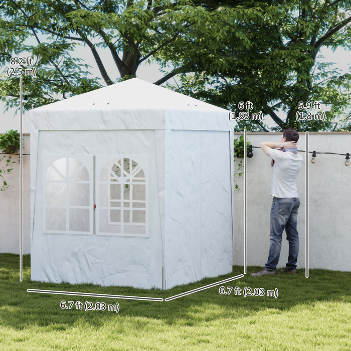 Outsunny 6.7' X 6.7' Pop-up Canopy Tent, Sidewalls, Carry Bag, White