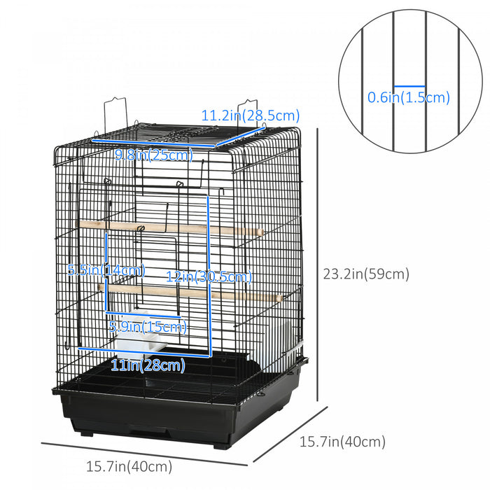 Pawhut 23\" Bird Cage Flight Parrot House Cockatiels Playpen With Open Play Top And Feeding Bowl Perch Pet Furniture Black