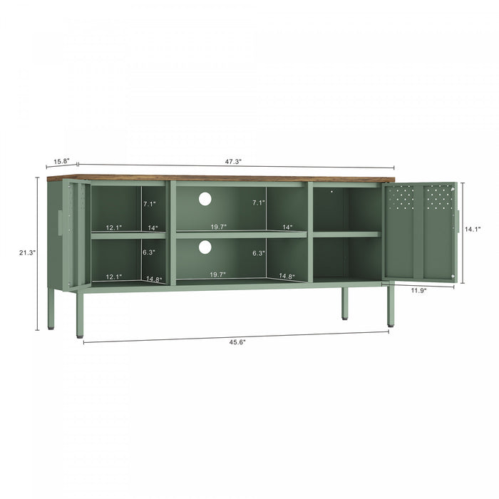Landen Modern 47\" Metal Storage Cabinet in Sage Green Armoire