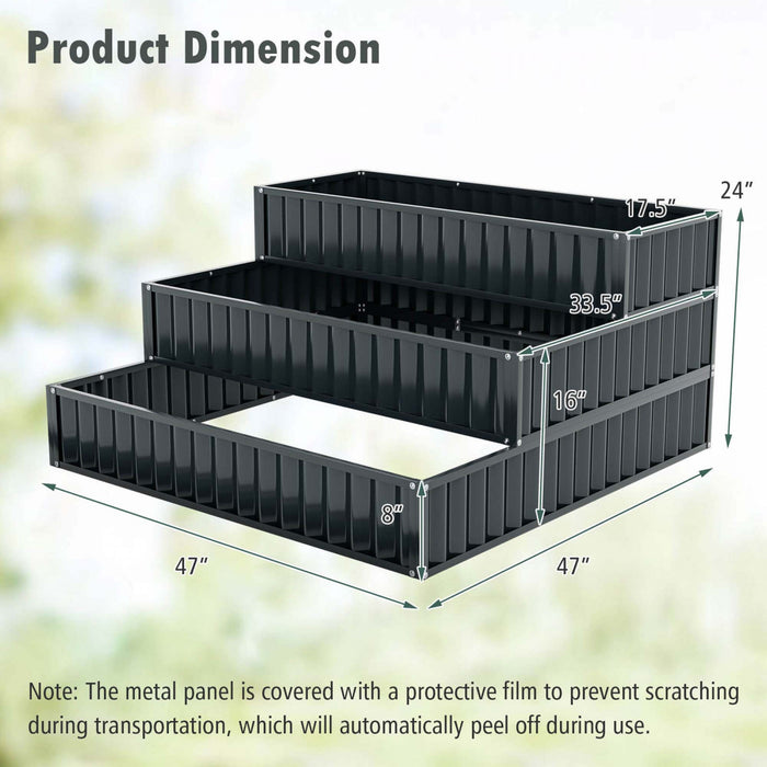 Costway 1 Pcs 3-tier Raised Garden Bed,47\" X 47\" X 24\" Metal Outdoor Elevated Planter Box Black