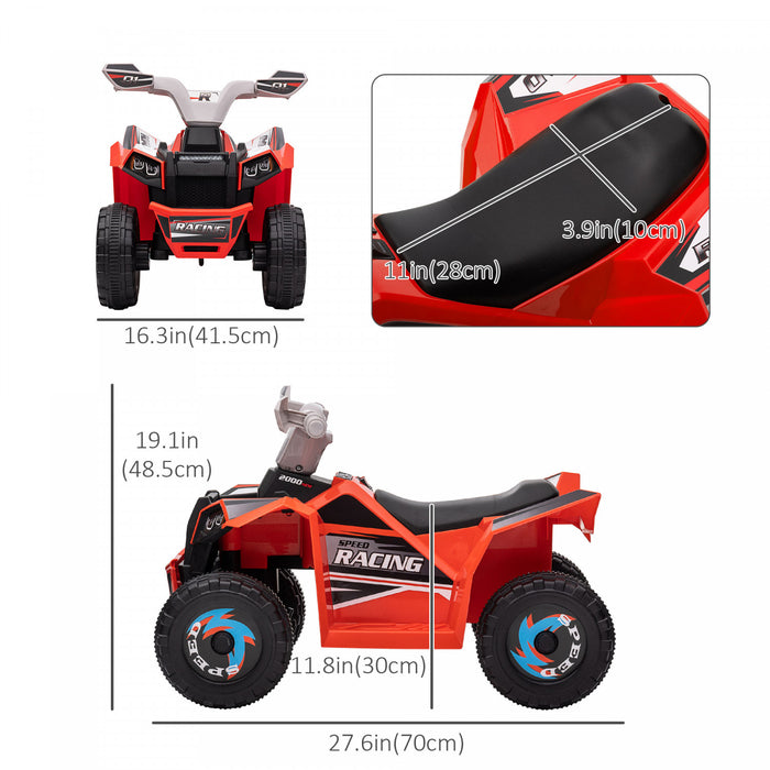Aosom 6v Kids Atv Quad, Battery Powered Ride-On Electric Vehicle For Kids With Wear-resistant Wheels, For Boys And Girls Aged 18-36 Months, Red