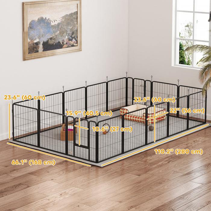 PawHut 16 Panels Dog Playpen, 22\"W x 24\"H Heavy Duty Pet Fence with Door & Strap for Indoor Outdoor Backyard Garden, Portable & Foldable for Small Dogs