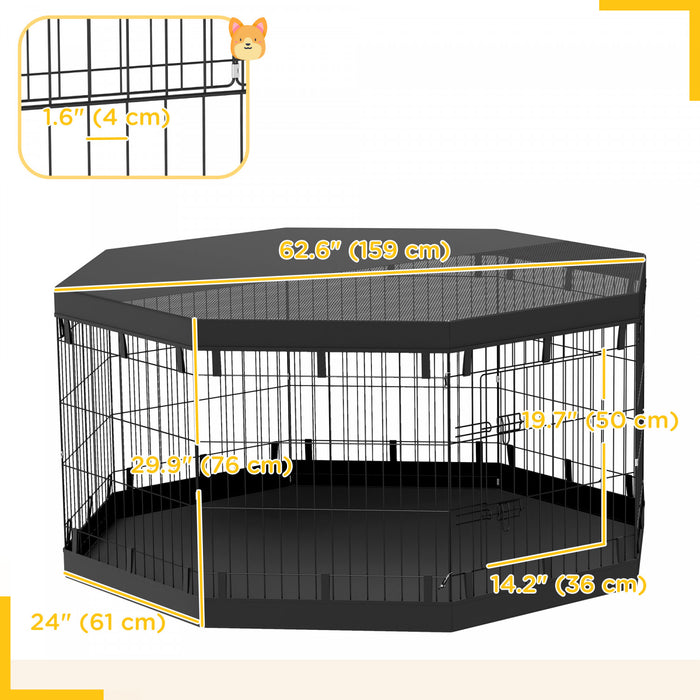 Pawhut Dog Playpen, 8 Panels Foldable Dog Pen With Waterproof Bottom Pad, Sunproof Top Cover, 30\"h Dog Fence For Indoor Outdoor, For Medium Small Dogs And Pets