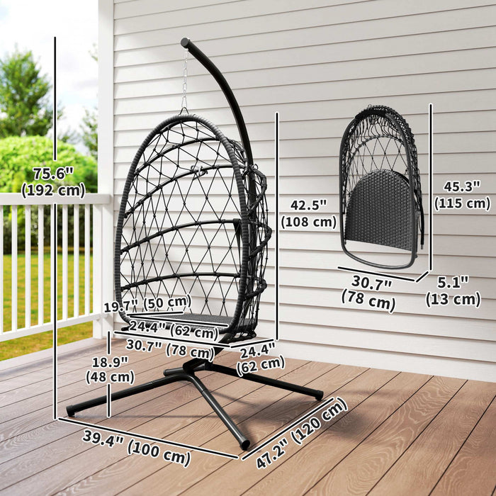 Outsunny Hanging Egg Chair with Stand, Foldable Swing Chair, Black