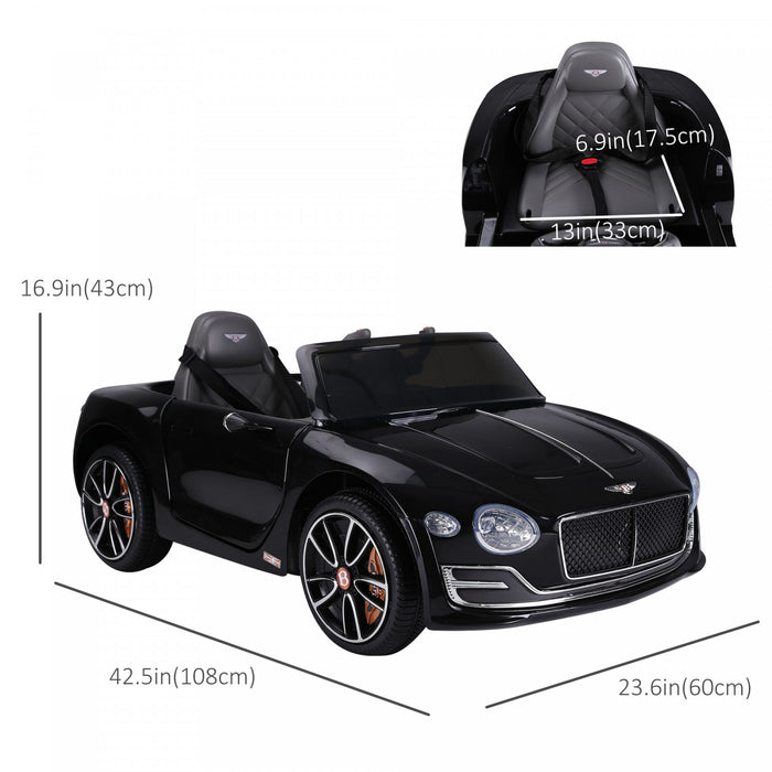 Aosom 12v Powered Ride-On Car Licensed Bentley Battery Powered Electric Vehicles W/ Parent Remote Control, Headlights, Mp3, 2 Speed, Usb Port - Black
