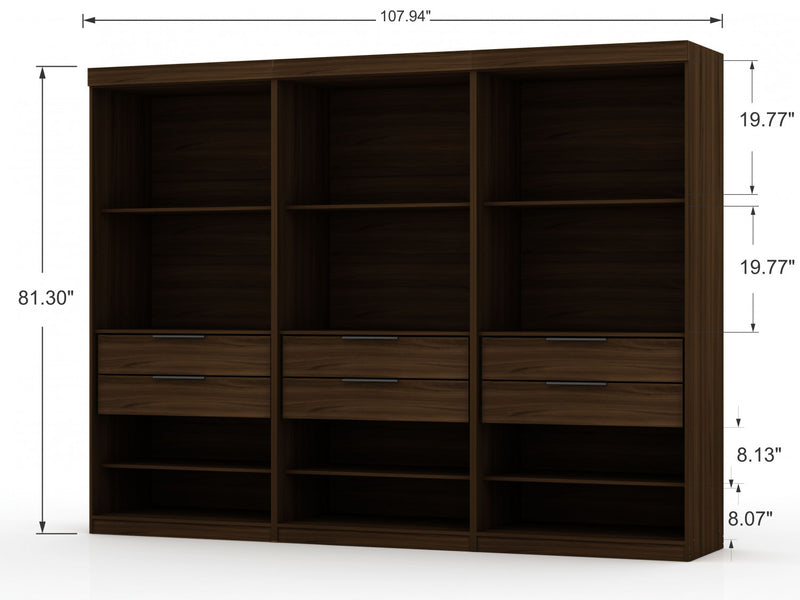 Mulberry Contemporary Modern 13-Piece Wardrobe Closet in Chestnut Brown