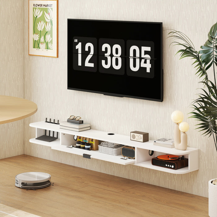 HOMCOM 71\" Floating TV Stand, Wall Mounted Media Console, White