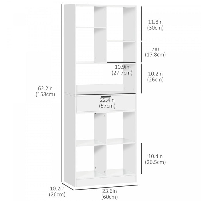 HOMCOM Tall Bookshelf with Drawer for Home Office, White