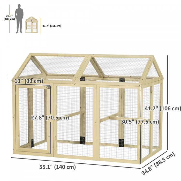 Pawhut Chicken Run, Wooden Large Chicken Coop with 3 Perches and 2 Doors, Outdoor Poultry Cage for Backyard, Farm, for 1-3 Poultry, Rabbits, Ducks, 55\" x 35\" x 42\"