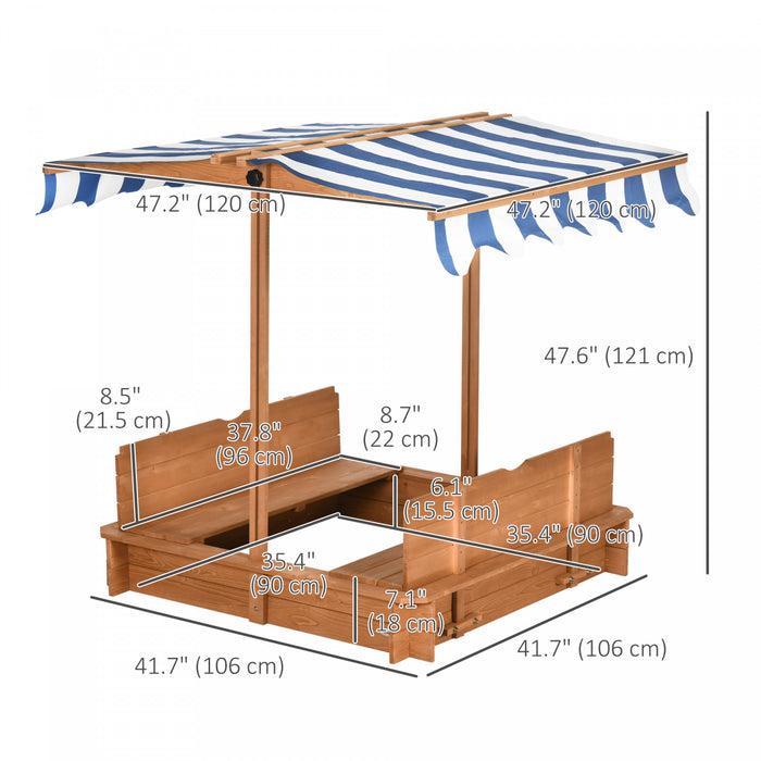 Kids Wooden Sandbox With Lid Outdoor Backyard Playset Children Sand Play Station W/adjustable Cover & Convertible Bench For 3-7 Years Old