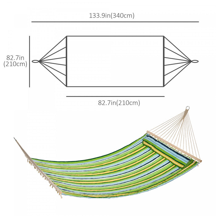 Outsunny 83\" Patio Double Hammock, Wide Outdoor Hammock Bed Striped Fits 2 People Sunbed Camping Hang Sleep W/ Pillow, White Stripe