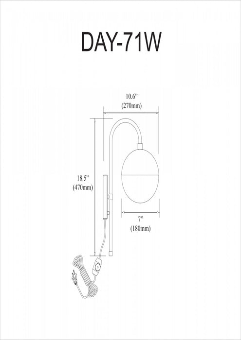 Dainolite Dayana 1 Light Wall Sconce Matte Black Finish White Glass Hardwire Or Plugin Lamp