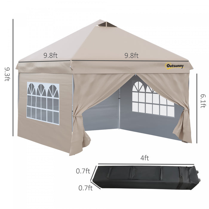Outsunny 10' X 10' Pop Up Canopy Tent, Instant Sun Shelter, Tents For Parties, With Wheeled Carry Bag, For Outdoor, Garden, Patio, Beige