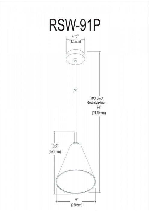 Dainolite Roswell 1 Light Pendant Large Polished Chrome Clear Glass Lamp