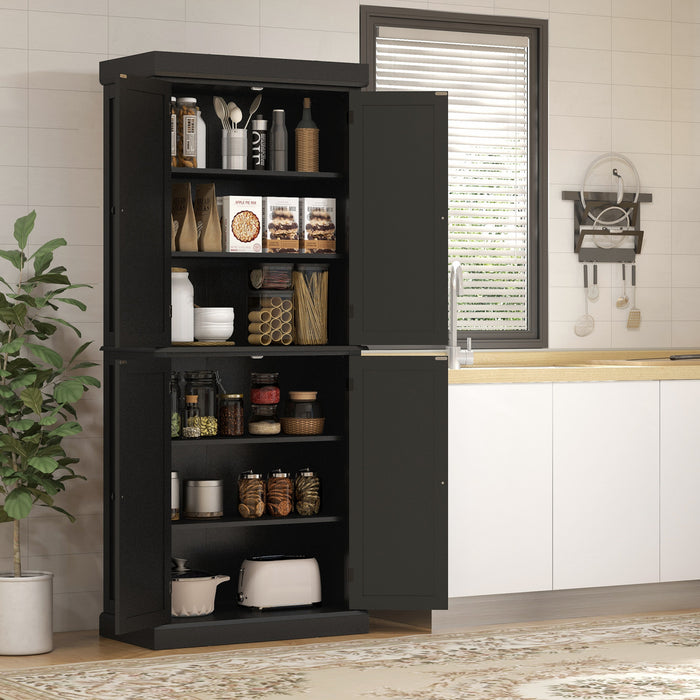 HOMCOM Freestanding 4 Door Kitchen Pantry Cabinet with Shelves Black