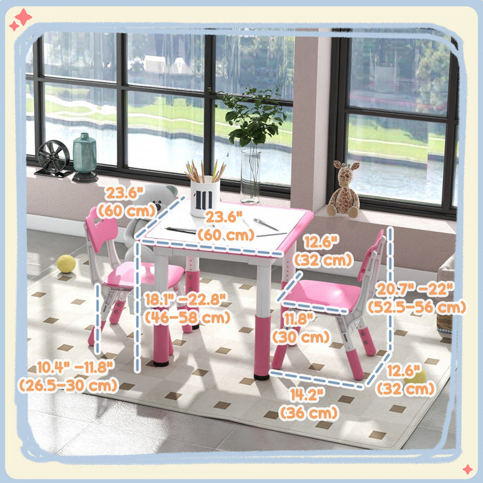 Qaba 3 Pieces Kids Table And Chair Set, Height Adjustable Toddler Table And Chair Set, Activity Table And Chair Set With Storage, For Playroom, Nursery, Classroom, Pink