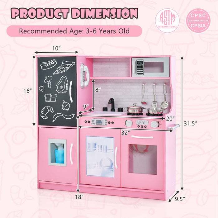 Costway Kid's Pretend Play Kitchen Toddler Kitchen Playset With Blackboard Pink