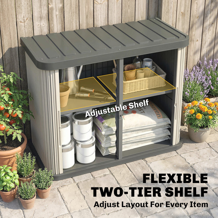 Outsunny 127 Gallon Outdoor Storage Cabinet, Plastic Storage Shed, Grey