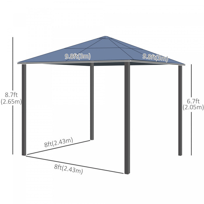 Outsunny 10' X 10' hardtop Gazebo Canopy With Polycarbonate Roof, Aluminum Frame, Permanent Pavilion Outdoor Gazebo With Netting And Curtains, For Garden, Patio, Backyard