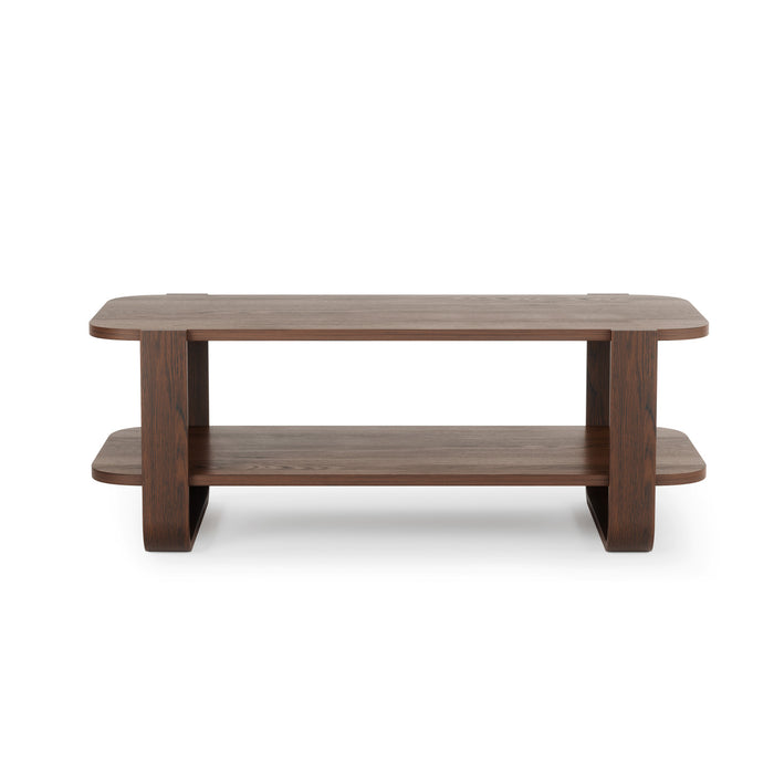 Umbra Modern Solid Wood Bellwood Coffee Table with Shelf - Aged Walnut