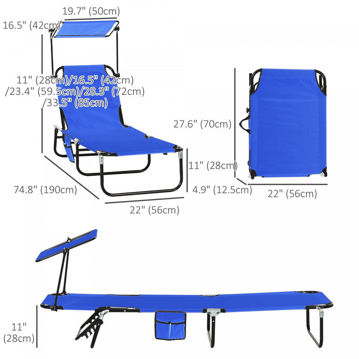 Outsunny 2 Piece Folding Chaise Lounges With Adjustable Backrest, Blue