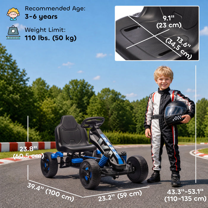 Qaba Kids Pedal Go Kart, Ride on Toy with Automatic Clutch, Brake, Non-Slip EVA Tires, Pedal Car for Boys Girls 3-6 Years, Blue