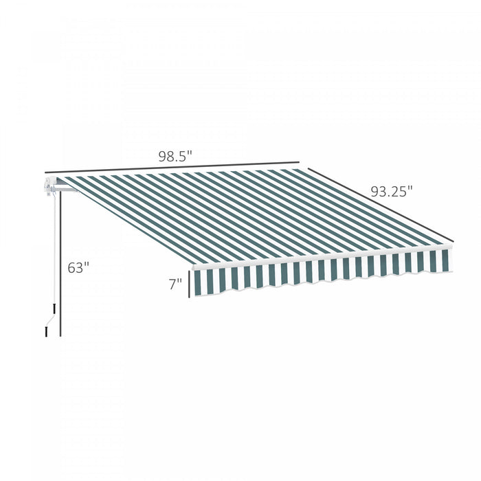 Outsunny 8' x 7' retractable awning, patio awnings, sunshade shelter with 280g/m² Uv & Water-resistant Fabric And Aluminum Frame For Deck, Balcony, Yard, Green And White