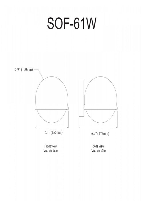 Dainolite Sofia 1 Light Wall Sconce Matte Black White Opal Glass Lamp