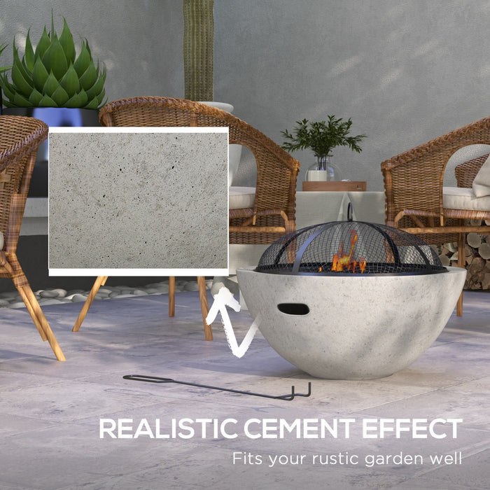 Outsunny 2-in-1 Fire Pit Bbq With Cement Effect, 24\" Charcoal Grill, Grey