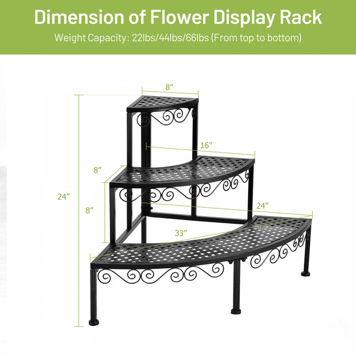 Ironwork Fan-shaped 3-tier Pot Plant Stand Stair-step Design