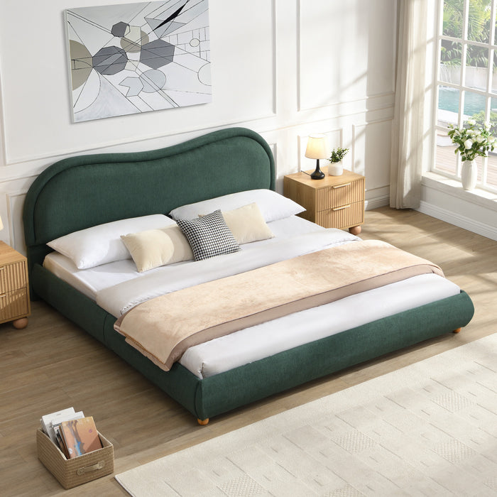Olivia Upholstered Platform Bed Frame with Curved Headboard,King Size,Green King Bed