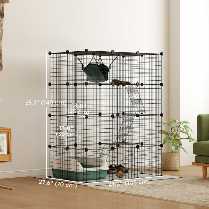 Pawhut 4-tier Large Cat Cage, Diy Pet Playpen With Hammock, Platforms, Ramps, Accessories, Kitten Exercise Place For 1-3 Cats, Indoor Use, Black