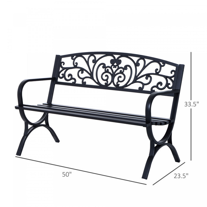 Outsunny 50\" Garden Bench, Patio Porch Decorative Chair, Black