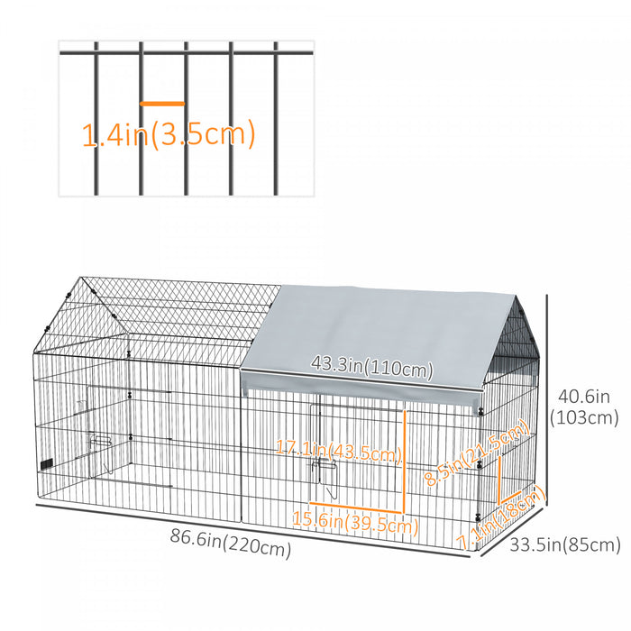 Pawhut 87\" Small Animal Cage, Pet Playpen For Chicken, Rabbits, Chinchillas, Outdoor Small Animal Playpen With Spire Roof, Silver