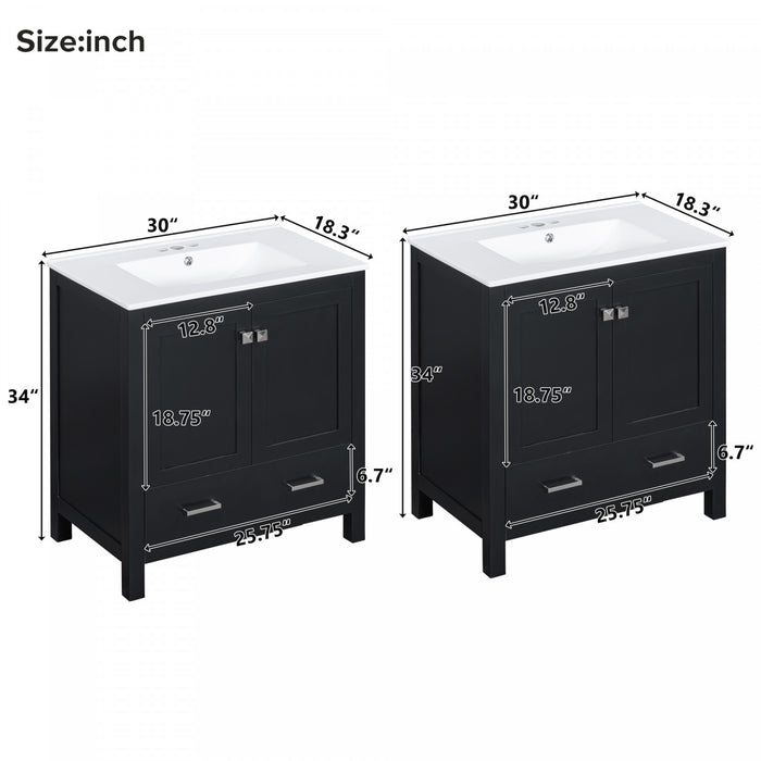 Madeline 60 Inch Double Sink Bathroom Vanity with Ceramic Basins and Smart Storage，Black