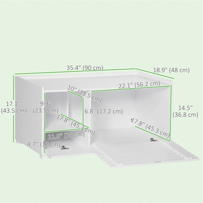 PawHut Cat Litter Box Enclosure with Storage Compartments, Hidden Cat Litter Box Furniture and Side Table with Elevated Bottom, Fits Most Litter Pans, for Living Room, White
