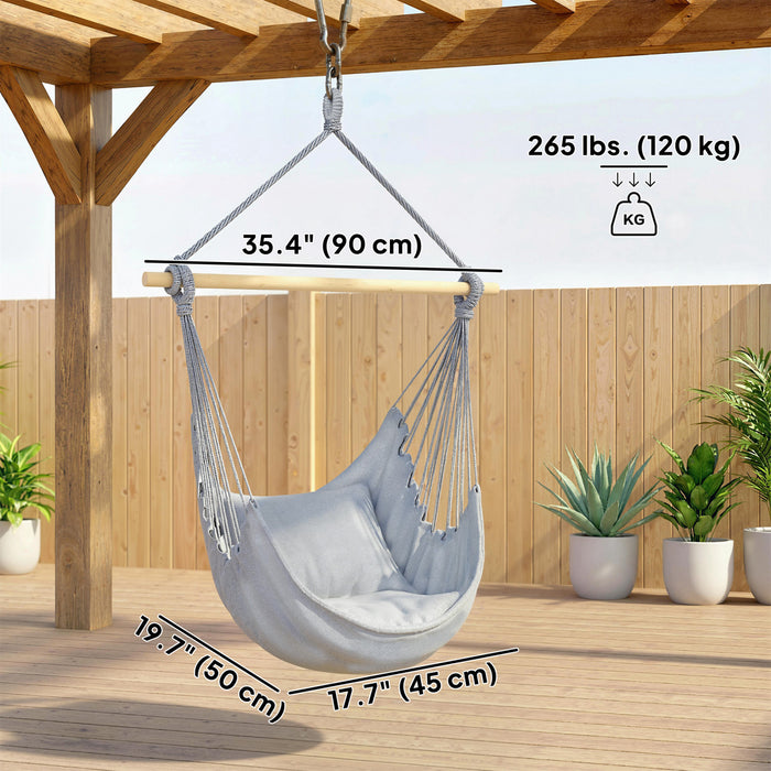 Outsunny Hammock Chair, Swing Hanging Macrame Chair, Grey