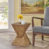 Zane 18" MGO Geometric Twisted Accent Table, Unique Wood Grain Indoor Side Table, Natural | Table d'appoint geometrique torsadee Zane 18 pouces MGO, table laterale interieure a grain de bois, naturel