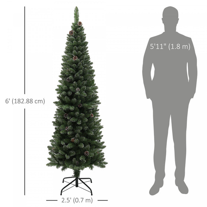 HOMCOM 6ft Artificial Pencil Christmas Tree w/ 618 Branches and Metal Base