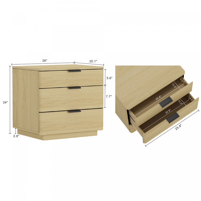 Payton Modern 26\" Nightstand in Natural Oak (3-Drawer)