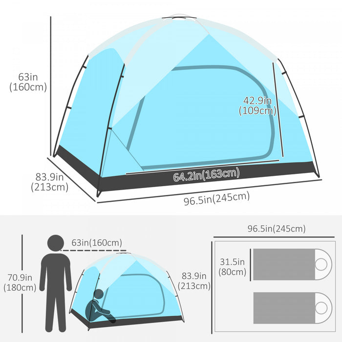 Outsunny 4 Person Camping Tent With Door Windows Backpacking Tent For Family Hiking Travel Hunting Picnic Blue And Grey