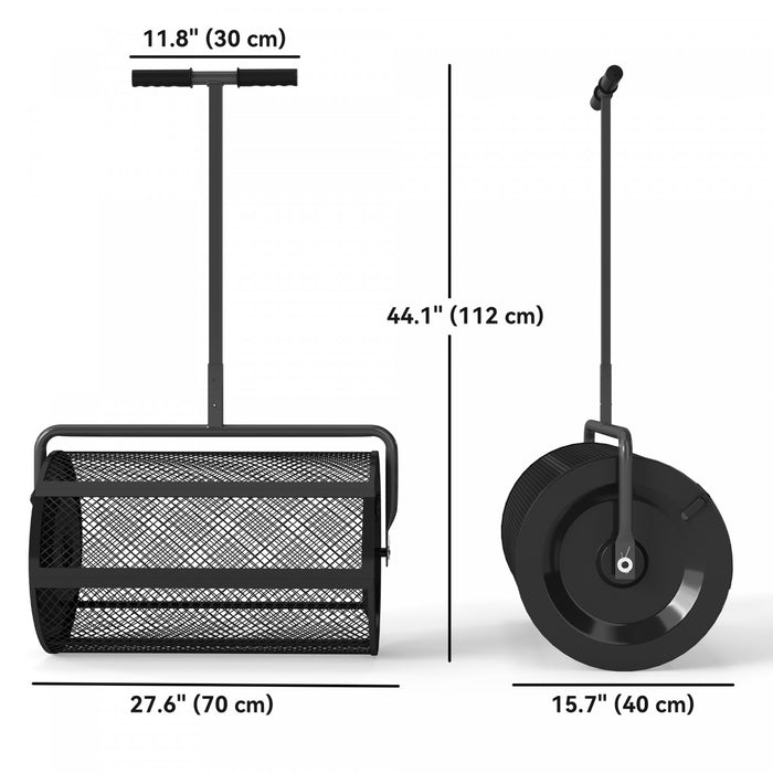 Outsunny 24 Inch Compost Spreader, Peat Moss Spreader with 24.4\"/26.4\" Height Adjustable Handle and Metal Mesh Basket, Lawn and Garden Soil Spreader for Spreading Manure, Black