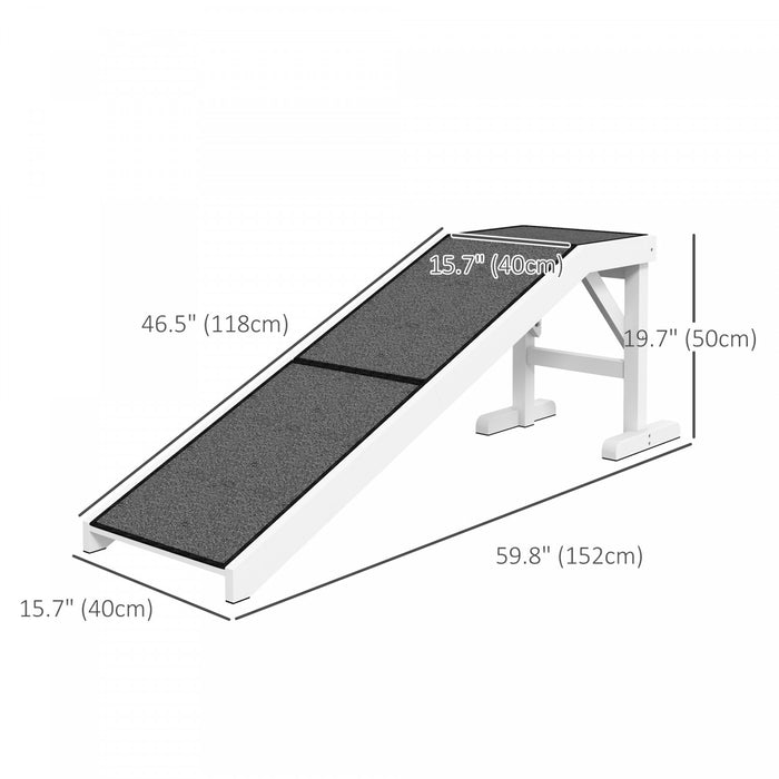Pawhut Pet Ramp Bed Steps For Dogs Cats Non-slip Carpet Top Platform Pine Wood 59\"l X 16\"w X 20\"h White Grey