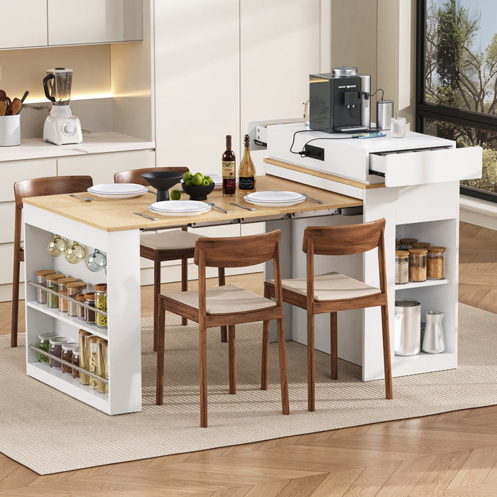 Logan Extendable Dining Table with Folding Top and Storage Drawers,White