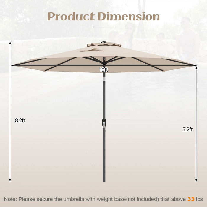 Costway 10FT Patio Umbrella Tilt Market Sunshade Deck Yard Garden Parasol with 8 Ribs Beige