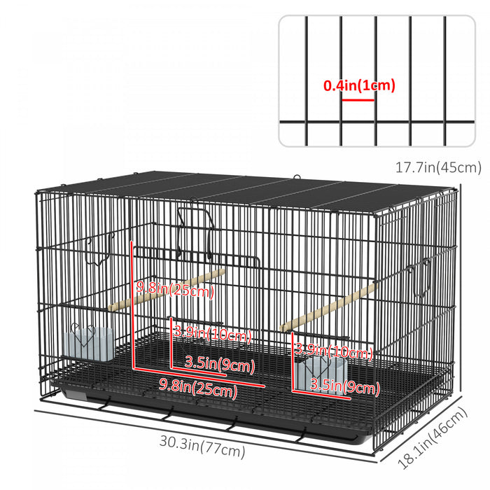 Pawhut 17.7\" Birdcage For Canaries, Lovebirds Finches, Budgie Cage With Removable Tray, Bottom Mesh Panel, Wooden Perches, Food Containers